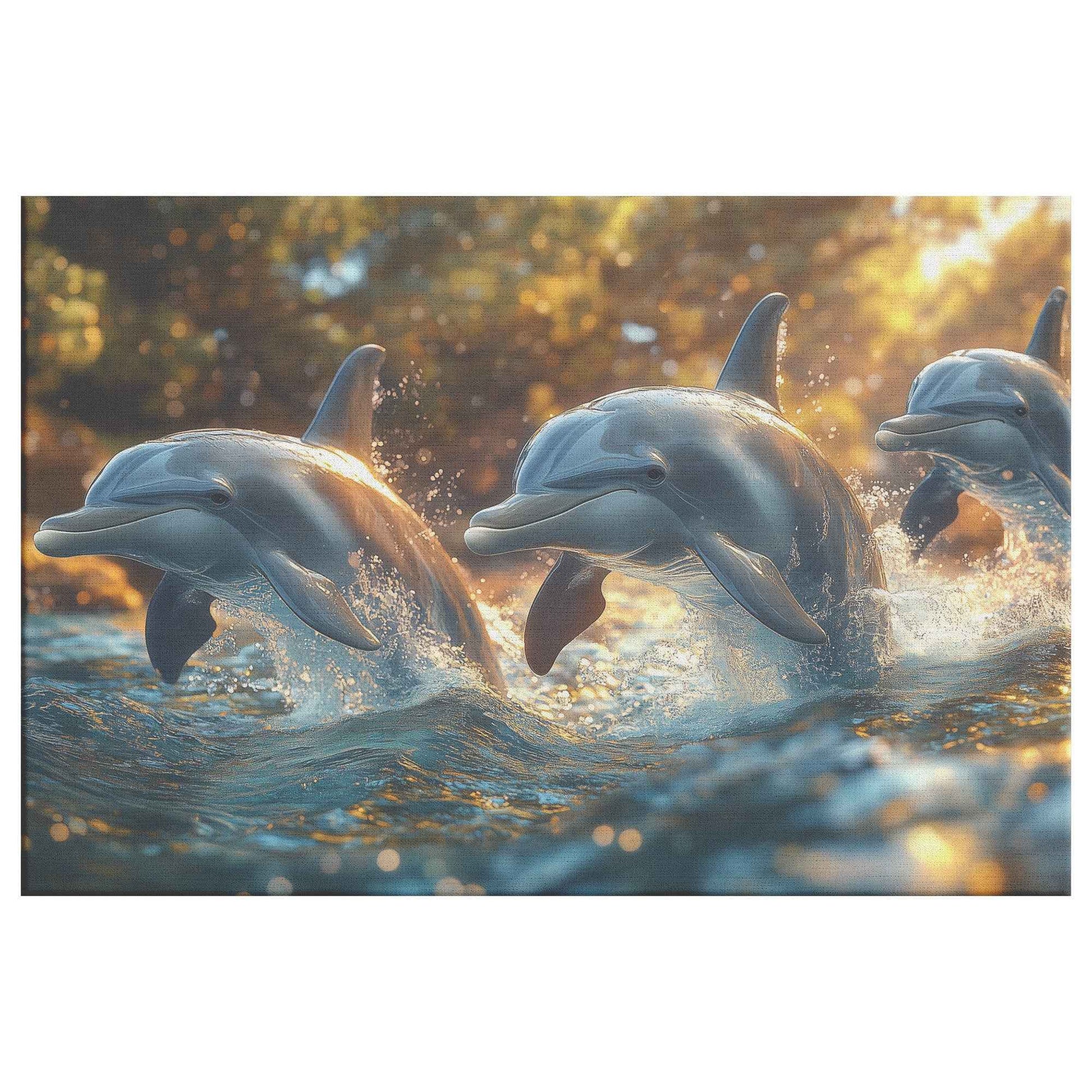 Joyful Dolphins at Golden Hour   Christian Canvas Wall Art Decor
