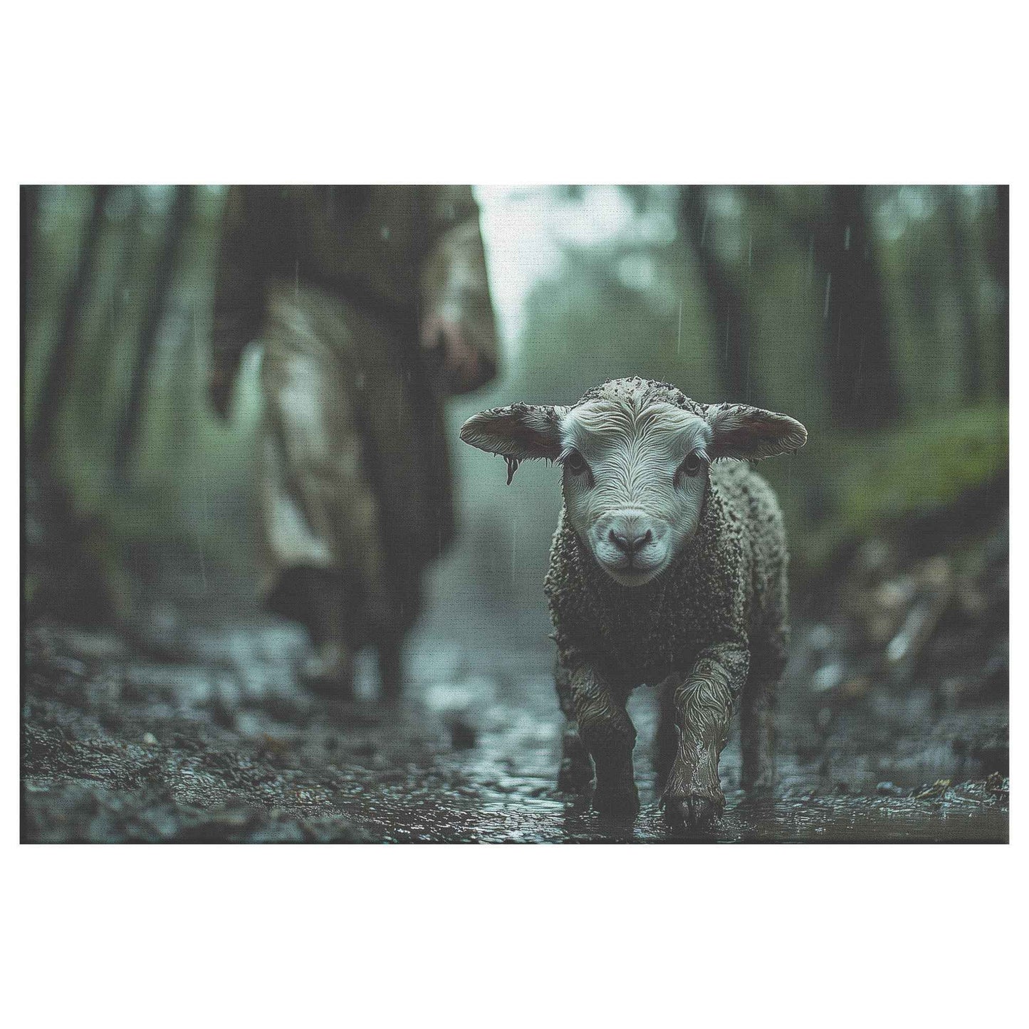 Lost Lamb in the Rain Guided Divine Love   Christian Canvas Wall Art Decor
