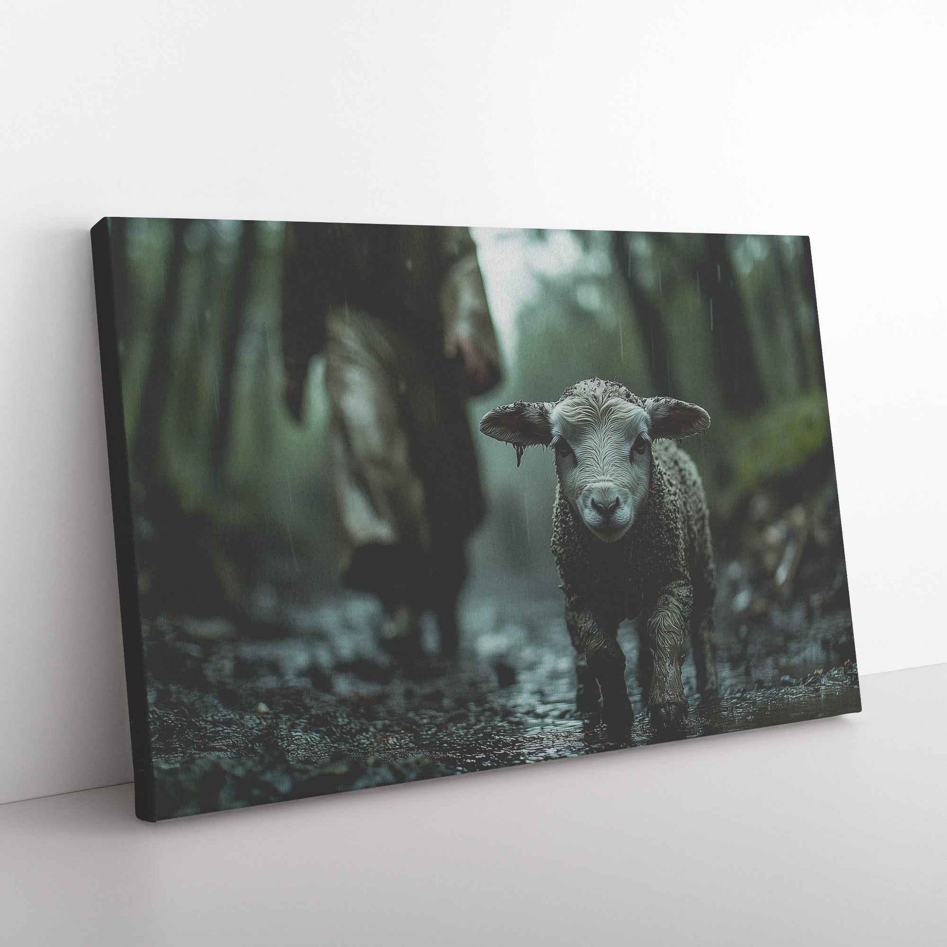 Lost Lamb in the Rain Guided Divine Love   Christian Canvas Wall Art Decor