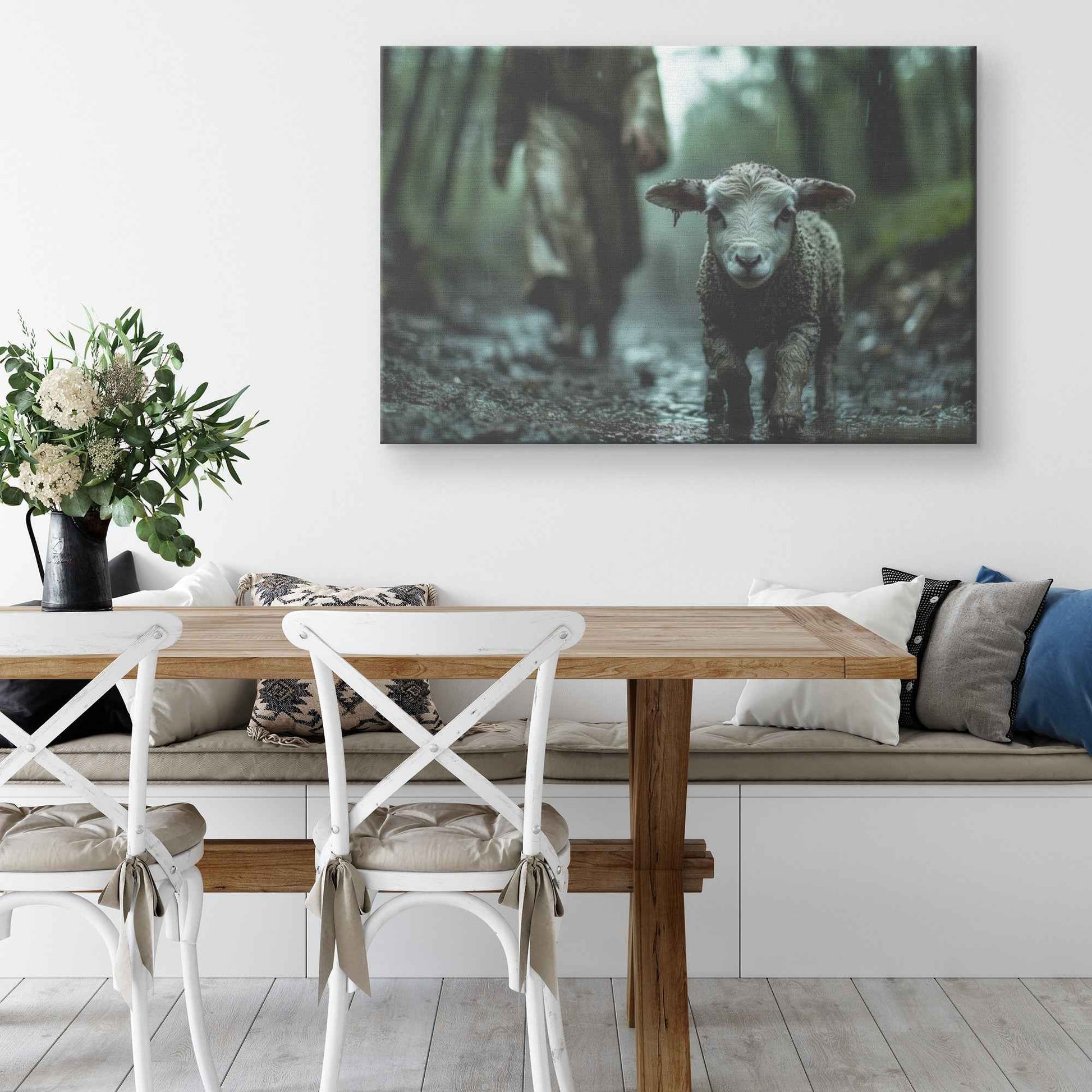 Lost Lamb in the Rain Guided Divine Love   Christian Canvas Wall Art Decor