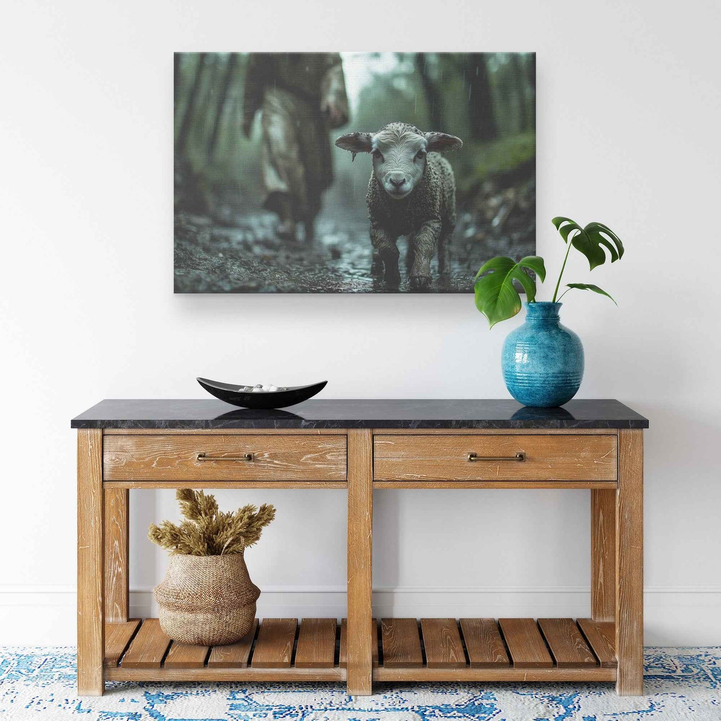 Lost Lamb in the Rain Guided Divine Love   Christian Canvas Wall Art Decor