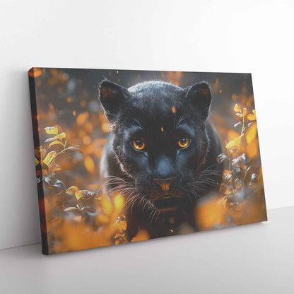 Majestic Black Panther with Glowing Eyes in the Savanna   Christian Canvas Wall Art Decor