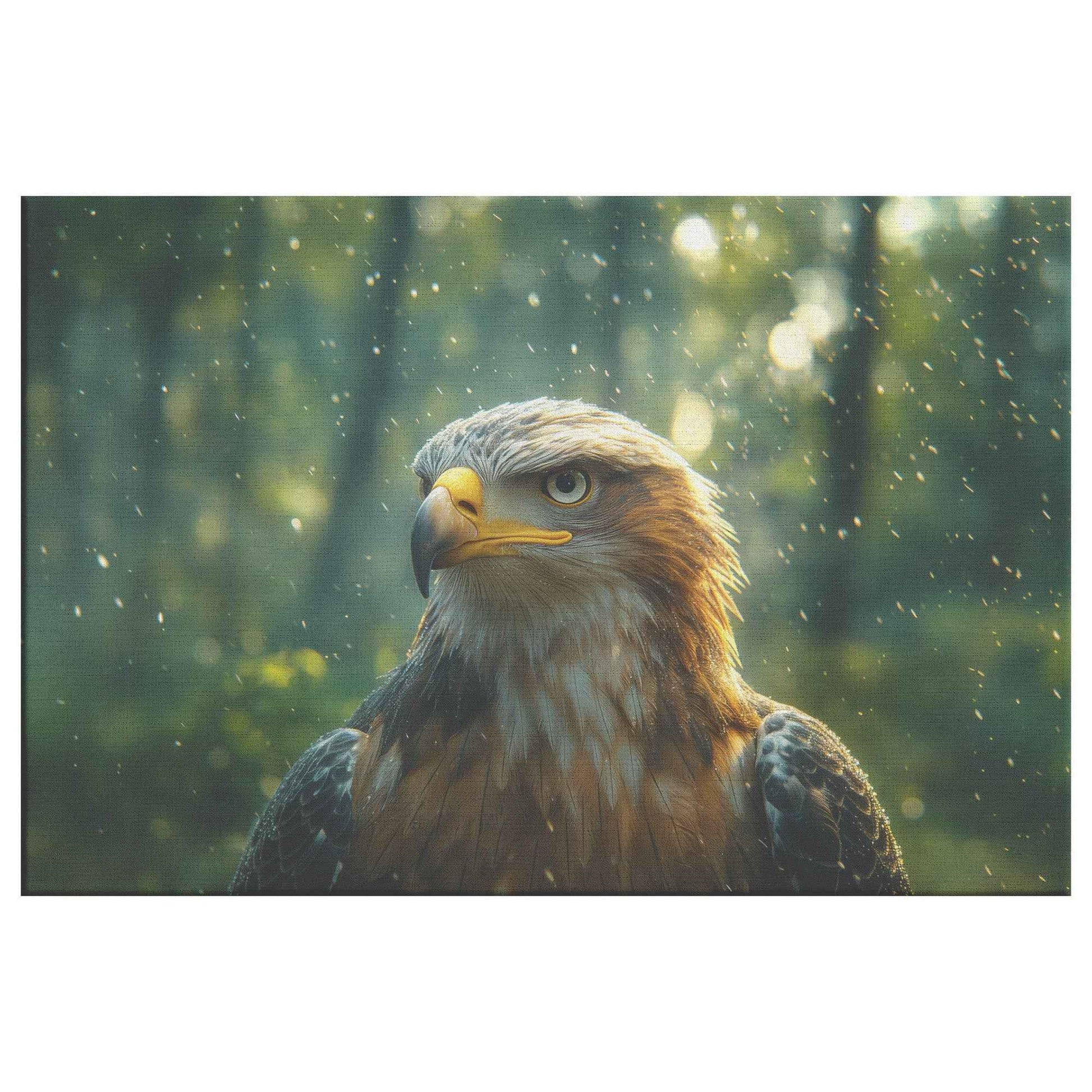 Majestic Eagle in Enchanting Forest Piercing Eyes and Serene Atmosphere with Dappled Sunlight   Christian Canvas Wall Art Decor