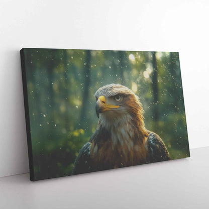 Majestic Eagle in Enchanting Forest Piercing Eyes and Serene Atmosphere with Dappled Sunlight   Christian Canvas Wall Art Decor