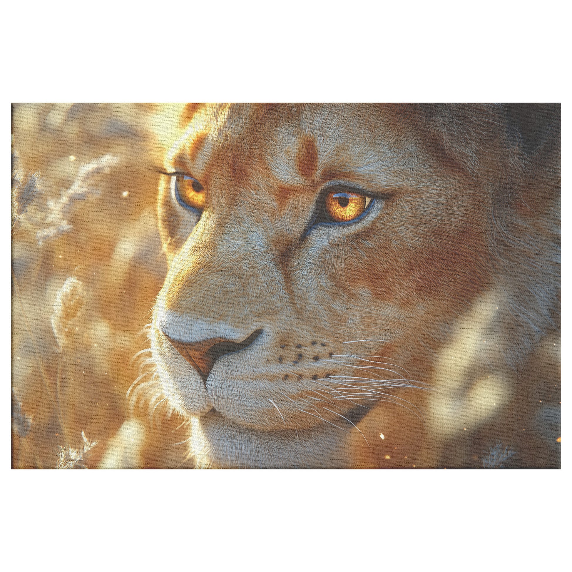 Majestic Lion with Glowing Eyes in Tall Grass Under Sunlight  Powerful Wildlife Art for Home Living Room or Office  Canvas Wall Art Decor - Awakening Righteousness