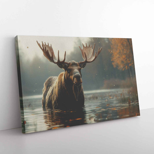 Majestic Moose in Misty Autumn Landscape   Christian Canvas Wall Art Decor