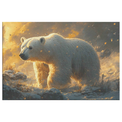 Majestic Polar Bear in Golden Snowfall   Christian Canvas Wall Art Decor