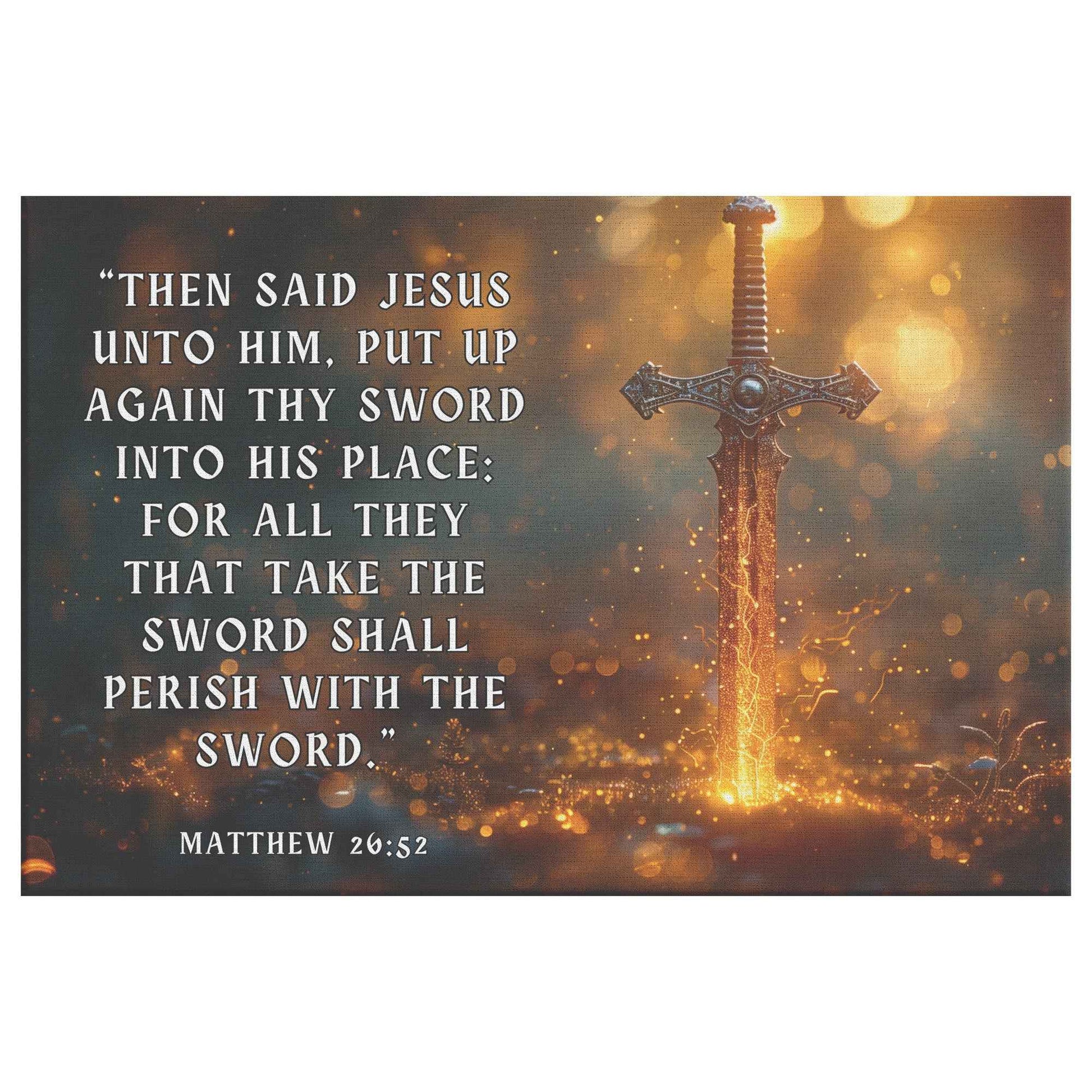 Majestic Sword of Righteousness Glowing Faith and Divine Protection Matthew 2652   Christian Canvas Wall Art Decor