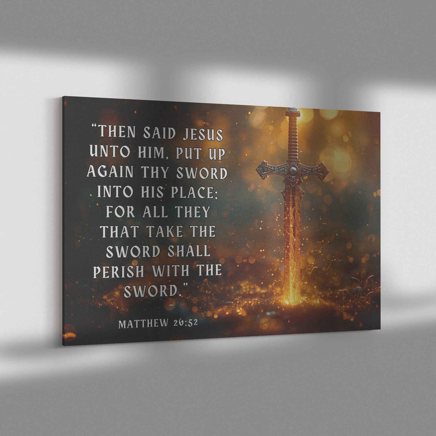 Majestic Sword of Righteousness Glowing Faith and Divine Protection Matthew 2652   Christian Canvas Wall Art Decor
