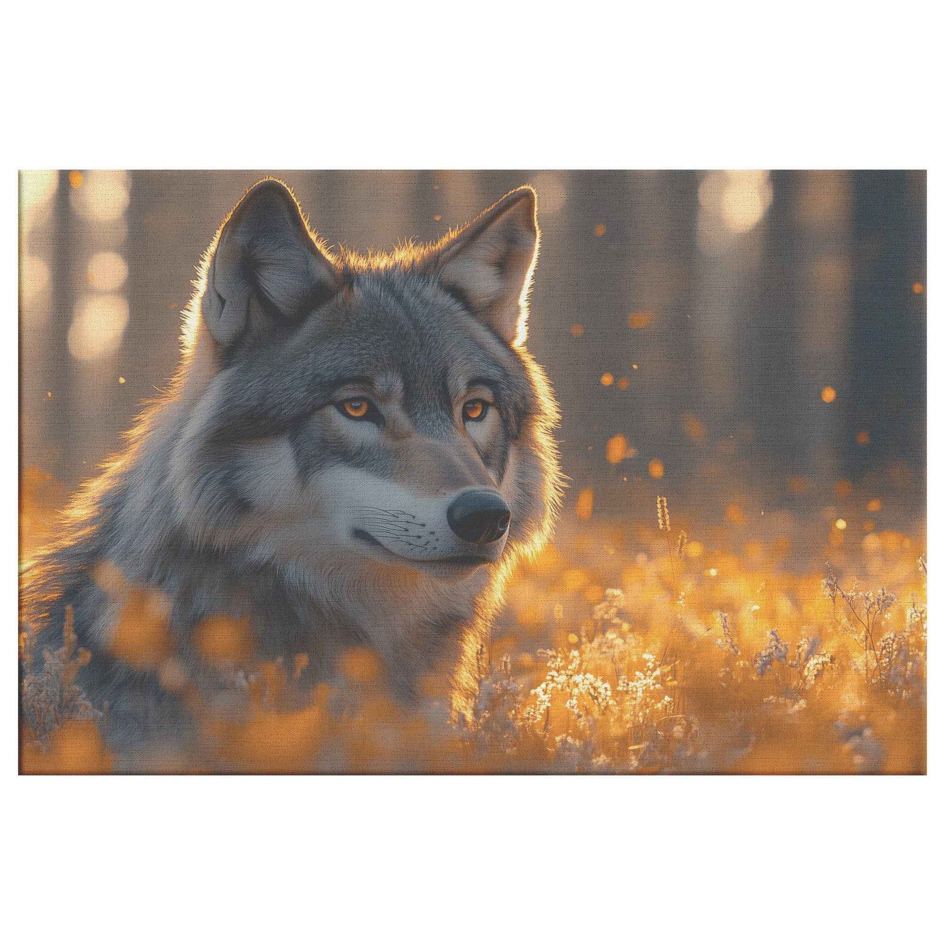 Majestic Wolf in Golden Sunset Forest   Christian Canvas Wall Art Decor