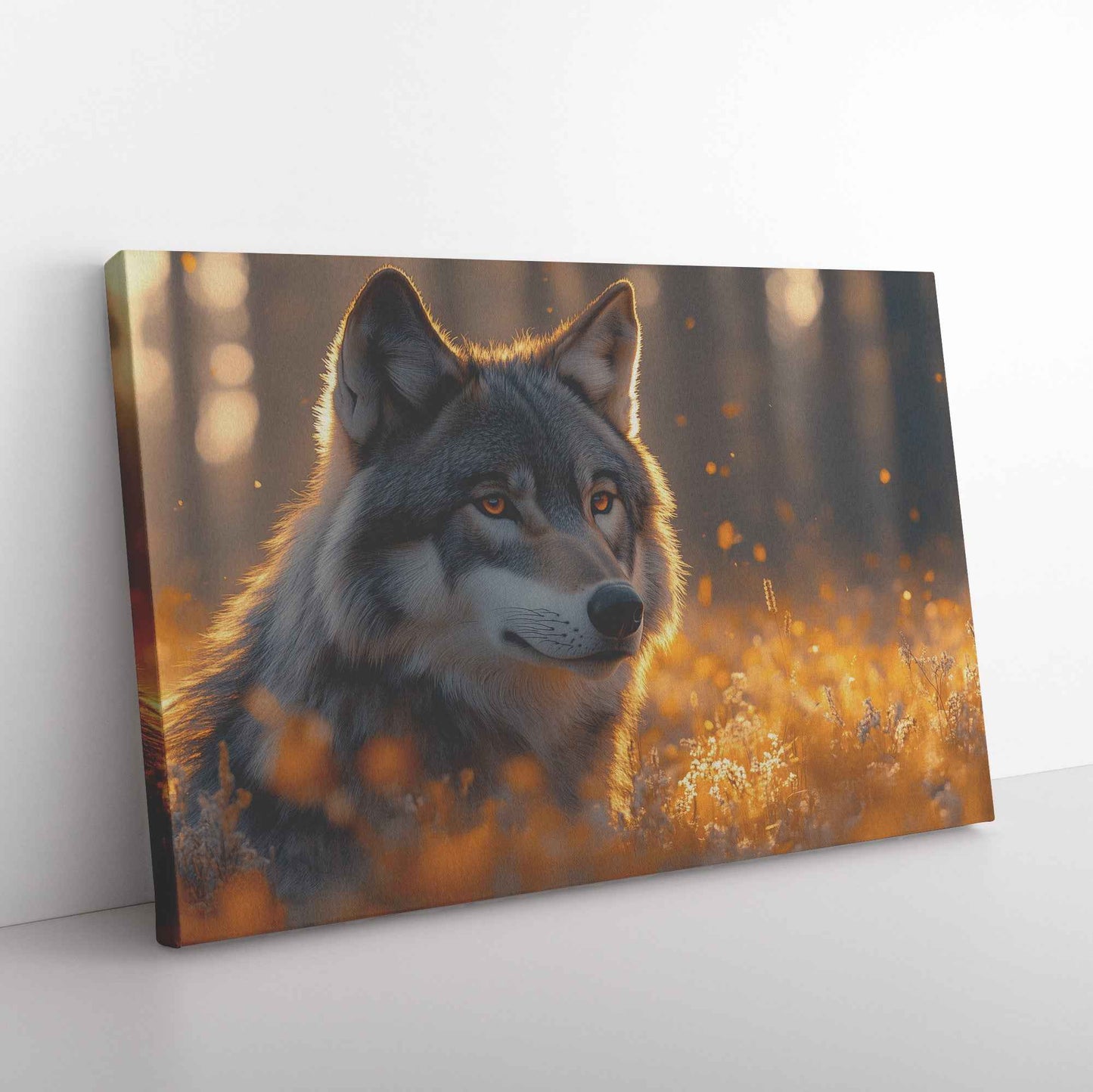 Majestic Wolf in Golden Sunset Forest   Christian Canvas Wall Art Decor