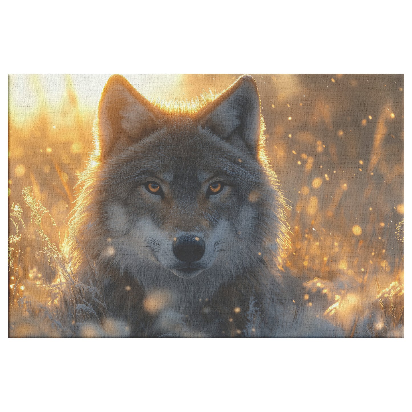 Majestic Wolf Standing in Golden Autumn Sunlight with Snowflakes  Strength and Beauty Christian Canvas Wall Art Decor - Awakening Righteousness