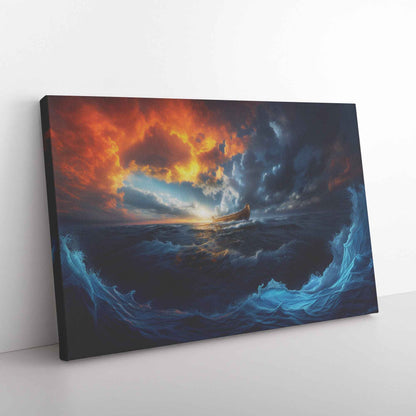 Noah's Ark A Majestic Journey Through Stormy Seas at Sunset   Inspiring Christian Canvas Wall Art Decor