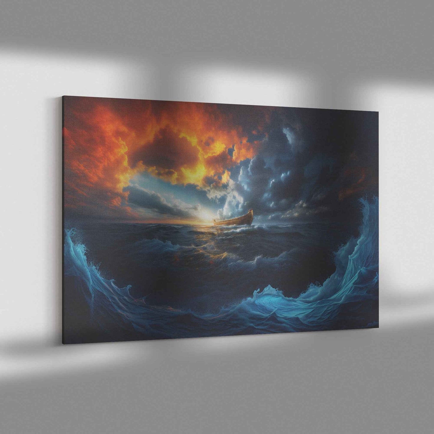 Noah's Ark A Majestic Journey Through Stormy Seas at Sunset   Inspiring Christian Canvas Wall Art Decor
