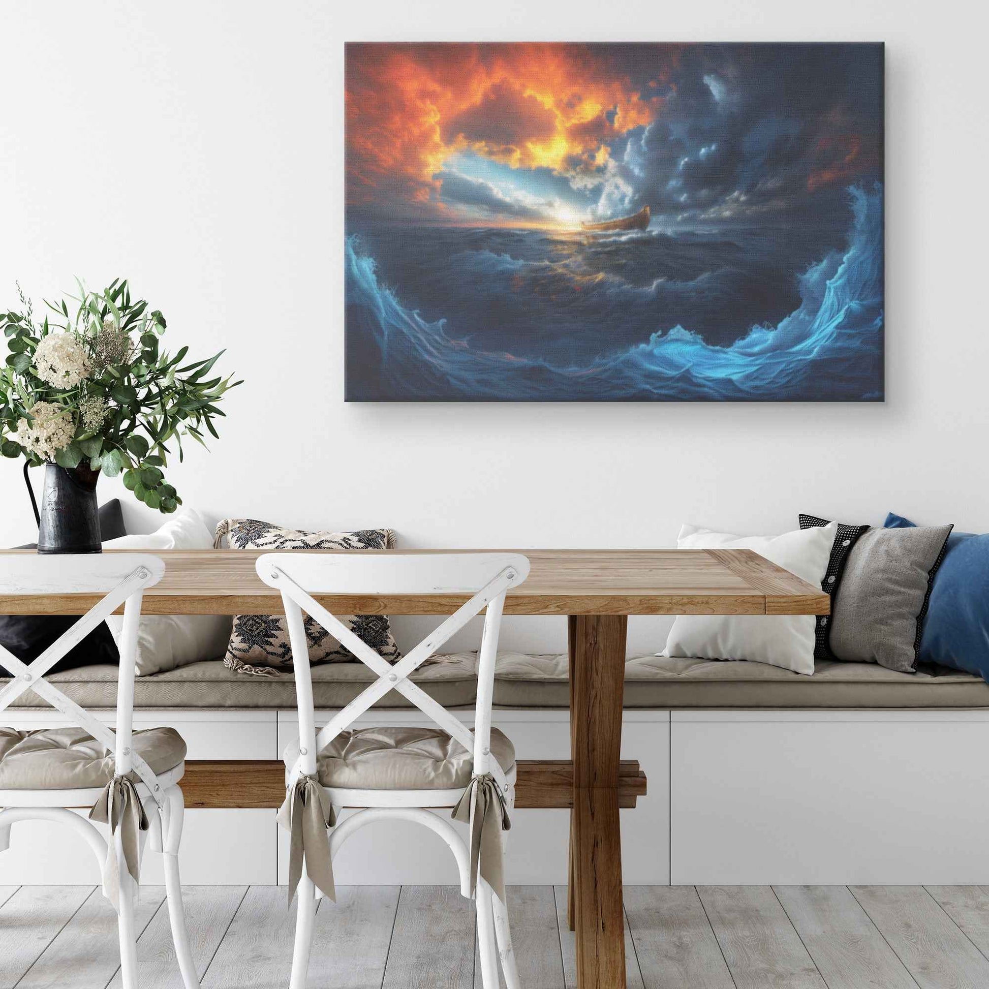Noah's Ark A Majestic Journey Through Stormy Seas at Sunset   Inspiring Christian Canvas Wall Art Decor