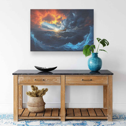 Noah's Ark A Majestic Journey Through Stormy Seas at Sunset   Inspiring Christian Canvas Wall Art Decor
