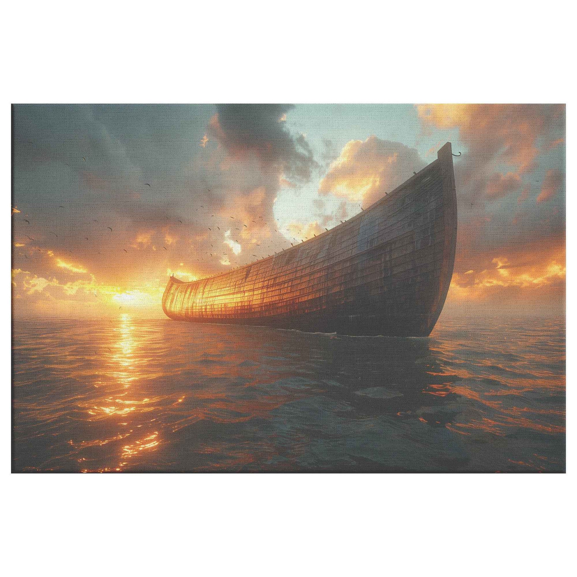 Noah's Ark Majestically Adrift at Dawn A Serene Embrace of Hope and Tranquility on the Ocean   Inspiring Christian Canvas Wall Art Decor
