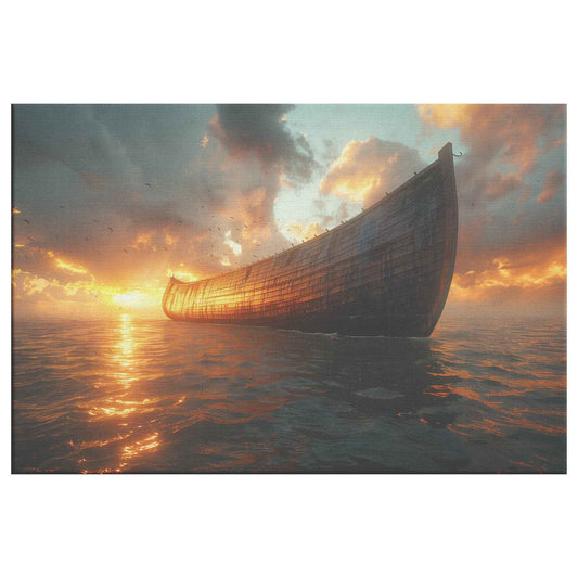 Noah's Ark Majestically Adrift at Dawn A Serene Embrace of Hope and Tranquility on the Ocean   Inspiring Christian Canvas Wall Art Decor