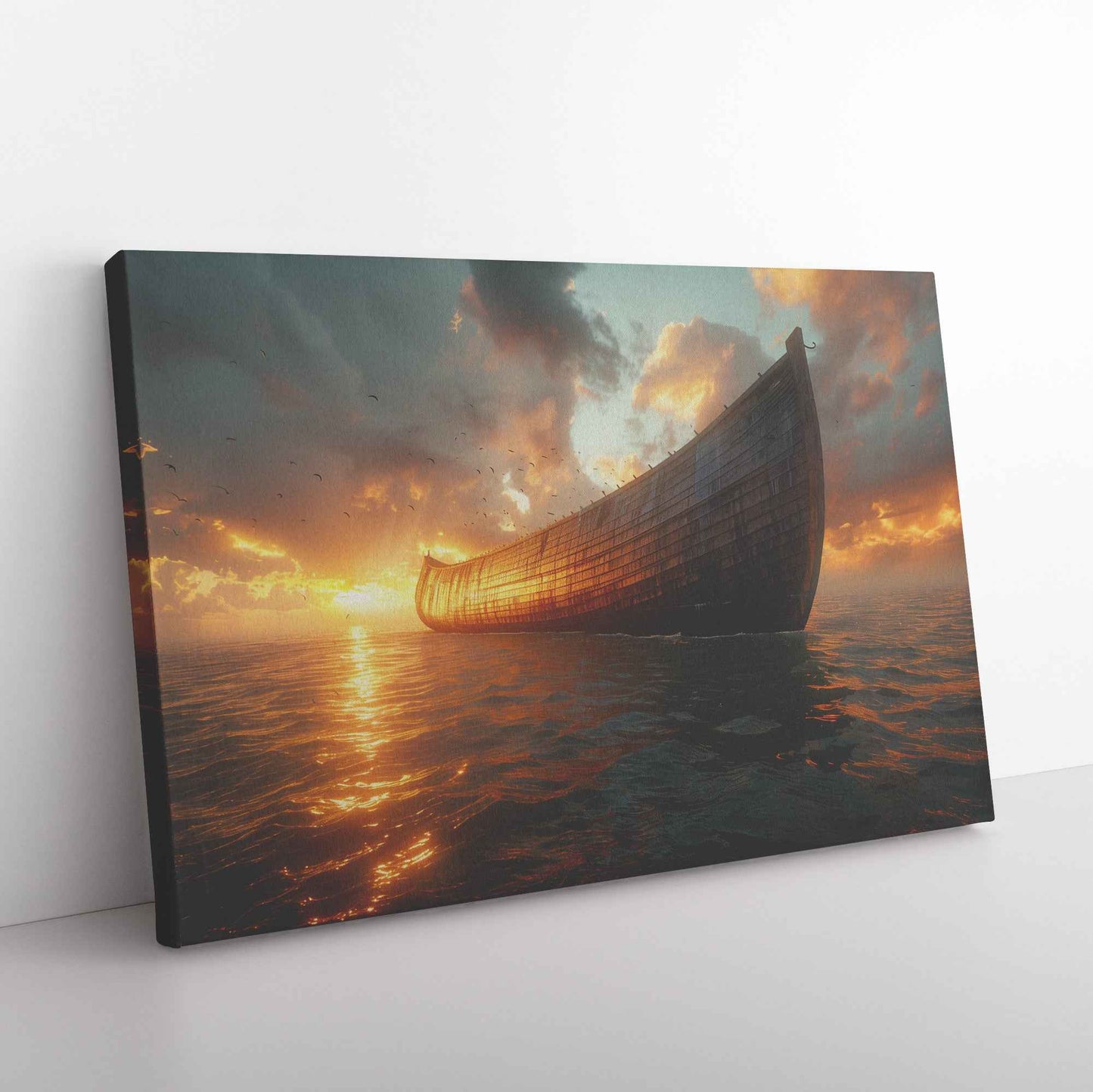 Noah's Ark Majestically Adrift at Dawn A Serene Embrace of Hope and Tranquility on the Ocean   Inspiring Christian Canvas Wall Art Decor