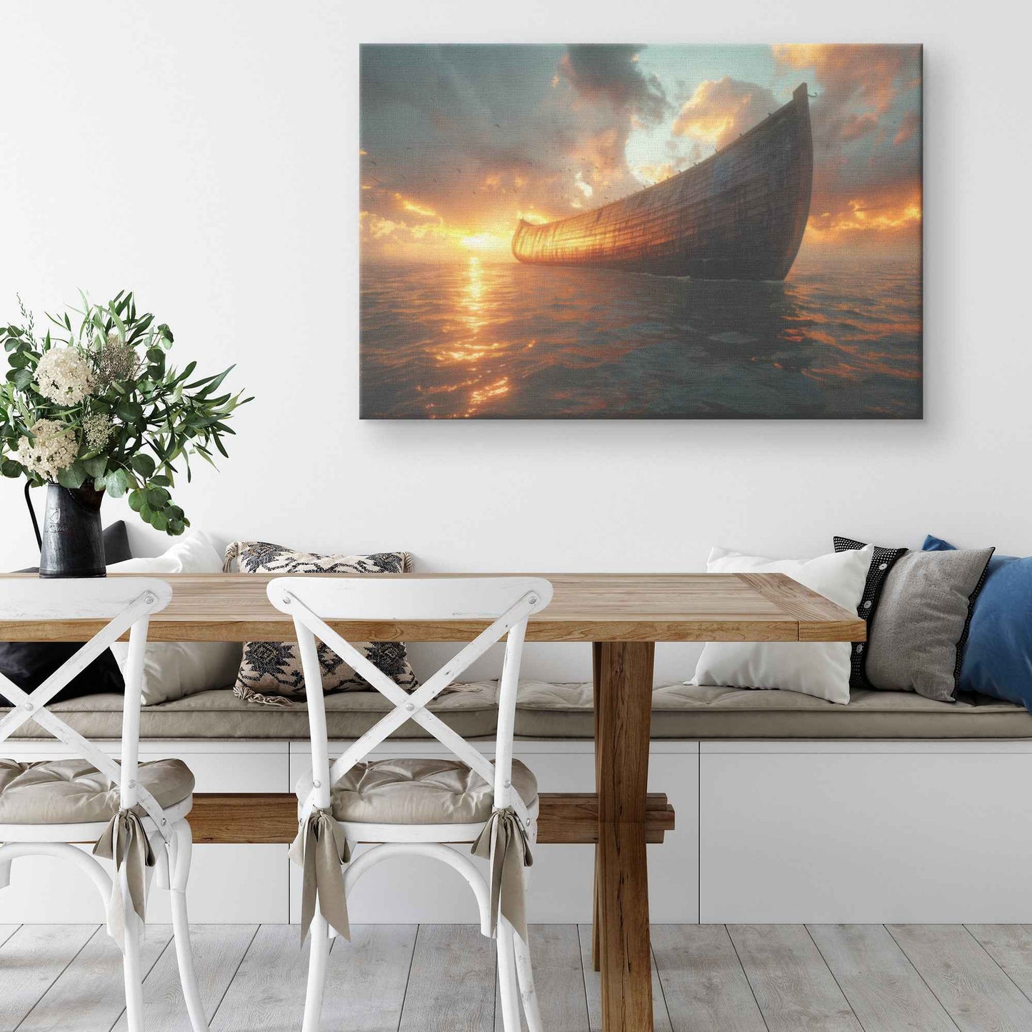 Noah's Ark Majestically Adrift at Dawn A Serene Embrace of Hope and Tranquility on the Ocean   Inspiring Christian Canvas Wall Art Decor