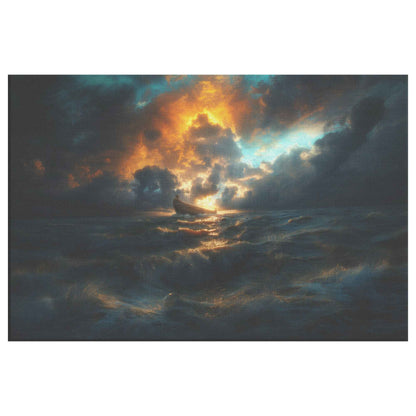 Noah's Ark Resiliently Navigating the Ethereal Storm A Dramatic Depiction of Hope Against a Turbulent Sea   Enchanting Christian Canvas Wall Art Decor