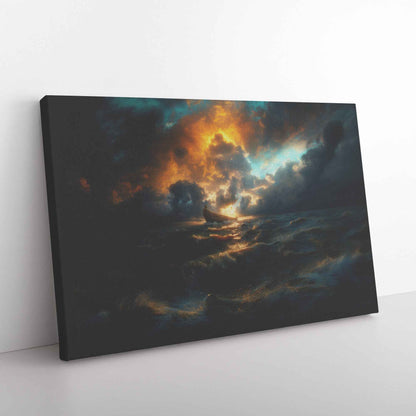Noah's Ark Resiliently Navigating the Ethereal Storm A Dramatic Depiction of Hope Against a Turbulent Sea   Enchanting Christian Canvas Wall Art Decor