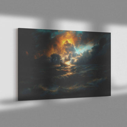 Noah's Ark Resiliently Navigating the Ethereal Storm A Dramatic Depiction of Hope Against a Turbulent Sea   Enchanting Christian Canvas Wall Art Decor