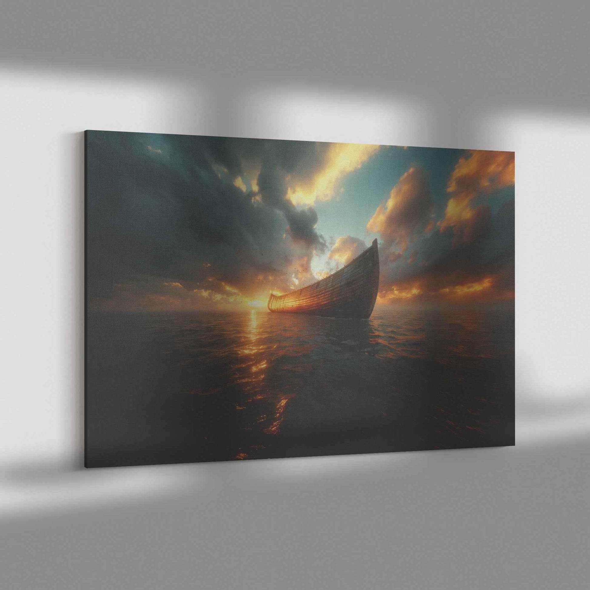 Noahs Ark at Dawn on Serene Waters Christian Canvas Wall Art Decor