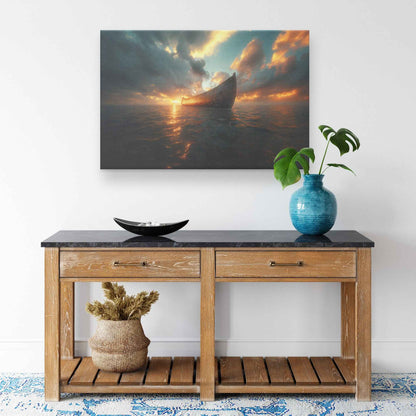 Noahs Ark at Dawn on Serene Waters Christian Canvas Wall Art Decor