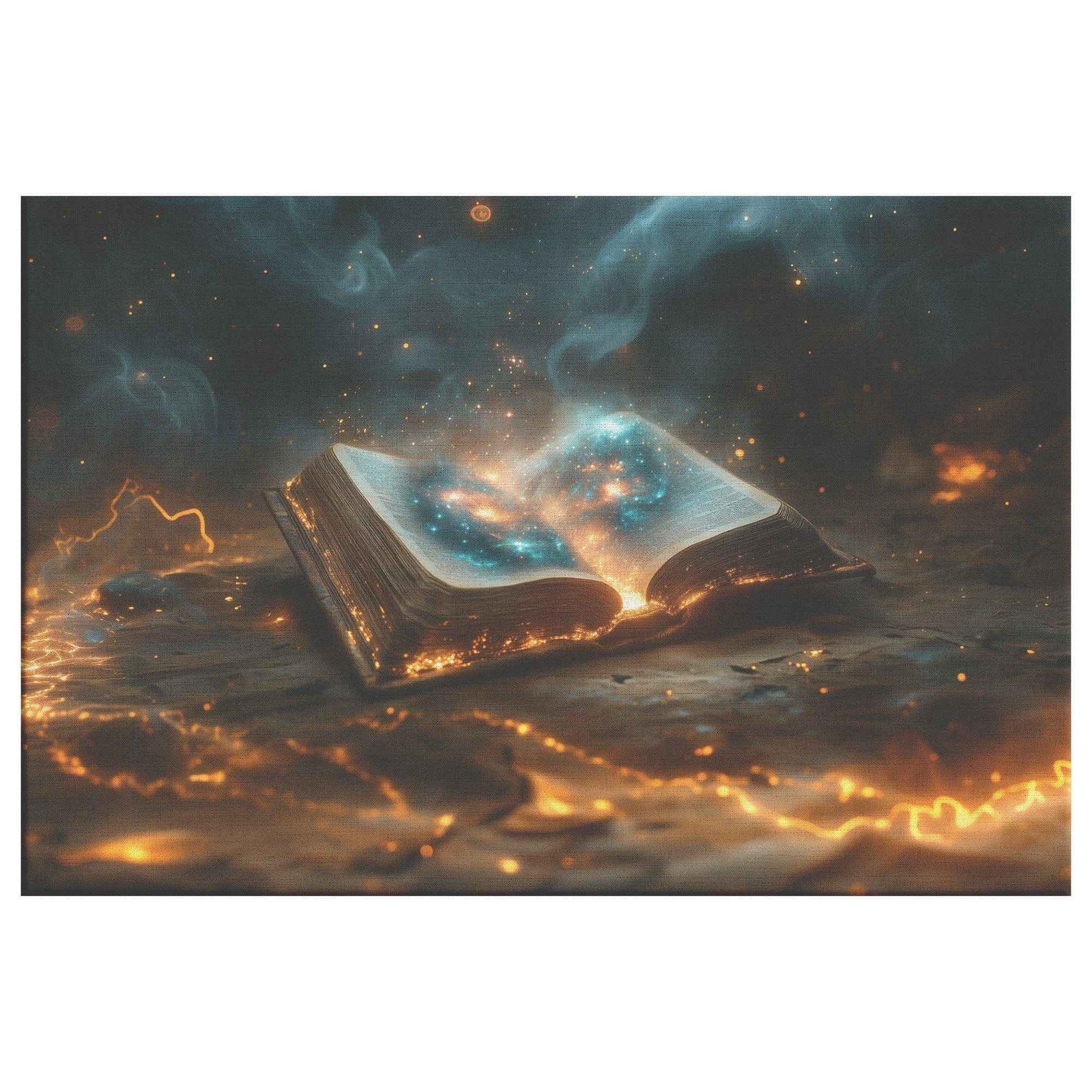 Open Glowing Bible With God Cosmos Creation Inside Book Canvas Art