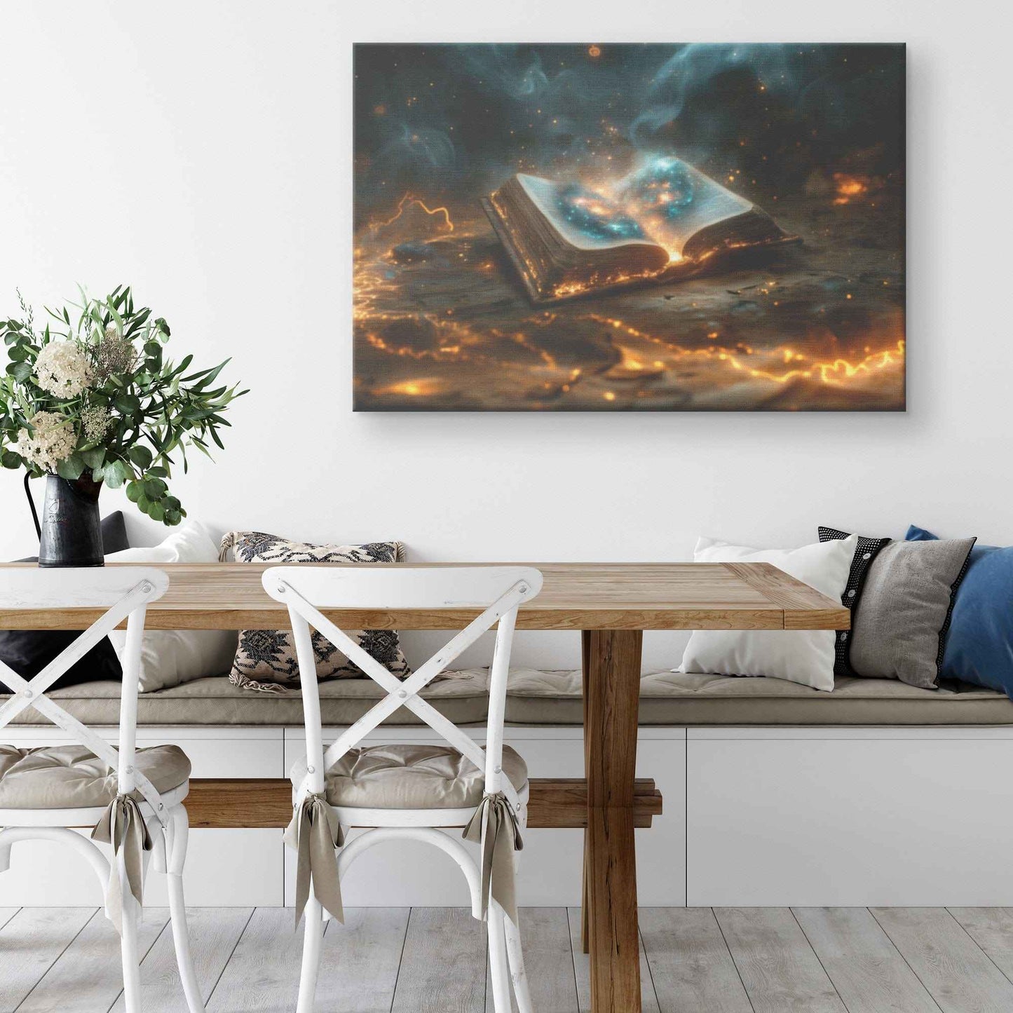 Open Glowing Bible With God Cosmos Creation Inside Book Canvas Art