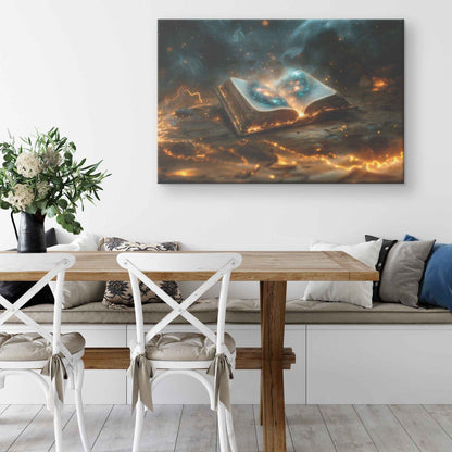 Open Glowing Bible With God Cosmos Creation Inside Book Canvas Art