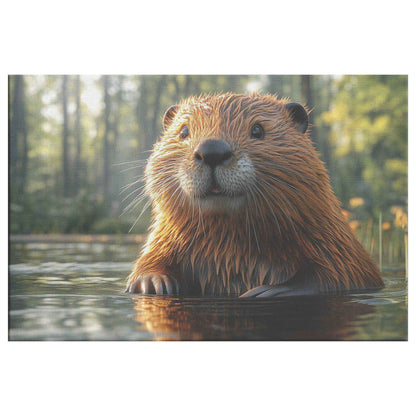 Playful Beaver in Enchanted Forest   Christian Canvas Wall Art Decor