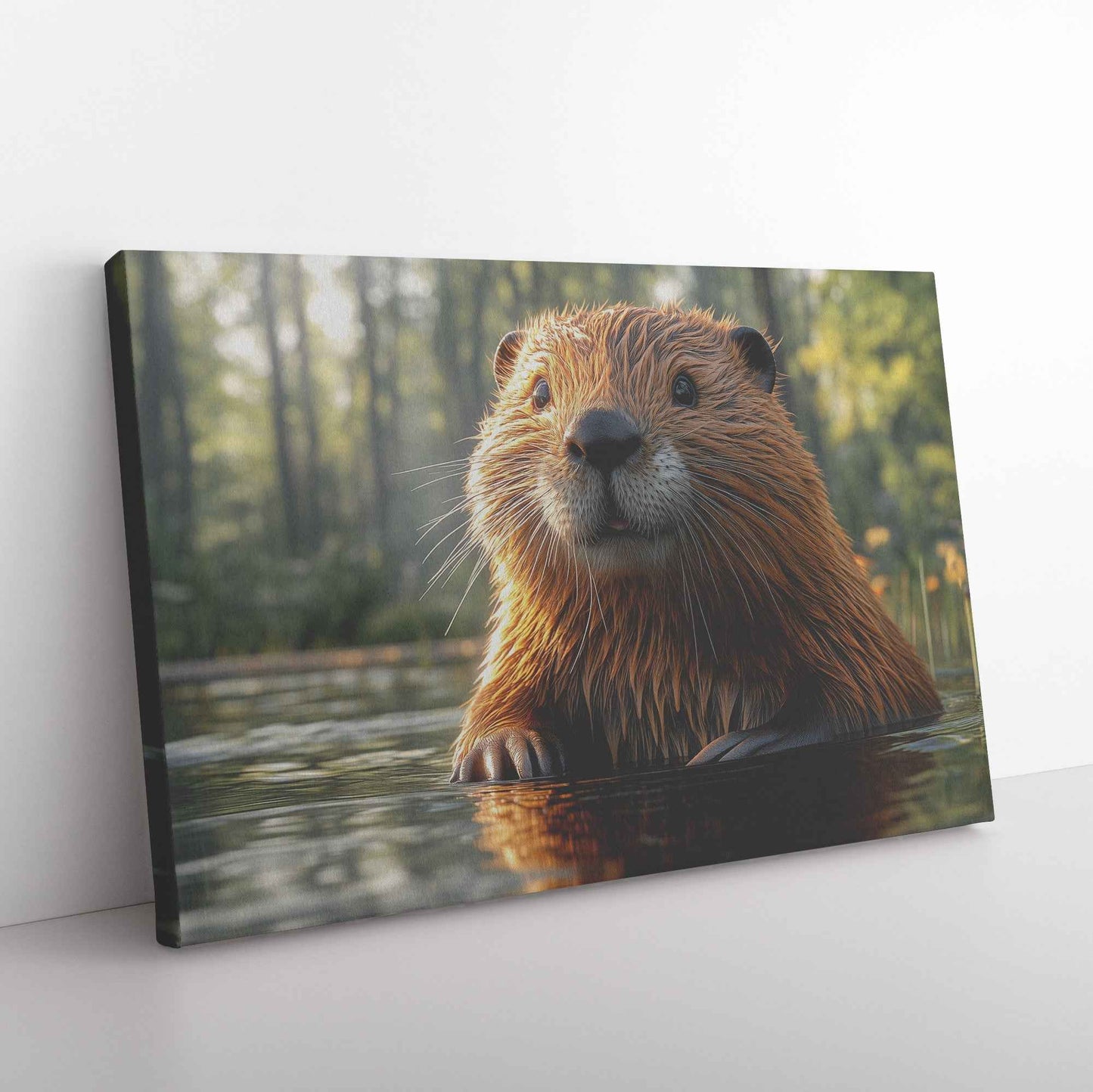 Playful Beaver in Enchanted Forest   Christian Canvas Wall Art Decor