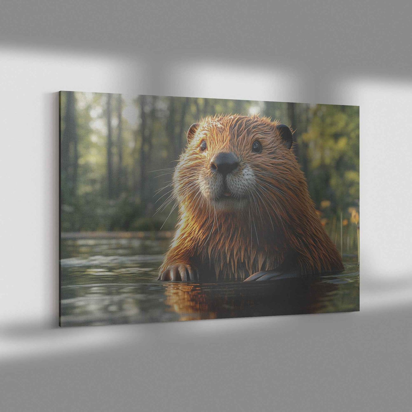 Playful Beaver in Enchanted Forest   Christian Canvas Wall Art Decor