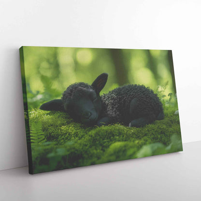 Restful Lamb in Tranquil Forest Peaceful Calm and Natural Beauty   Christian Canvas Wall Art Decor