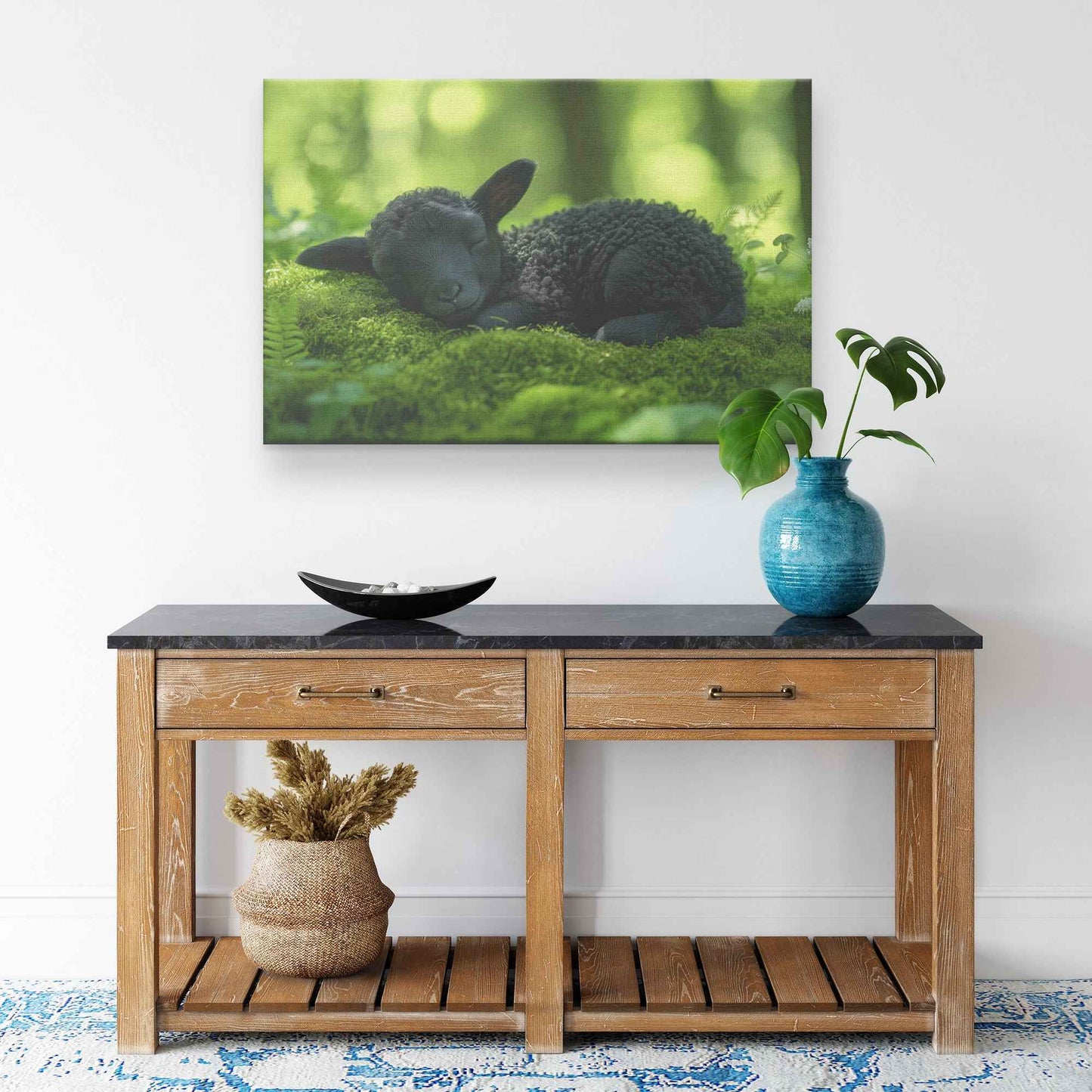 Restful Lamb in Tranquil Forest Peaceful Calm and Natural Beauty   Christian Canvas Wall Art Decor