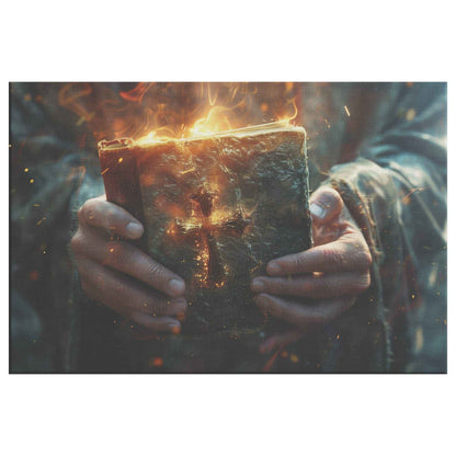 Righteous Man Holding Bible On Fire For Jesus Christ