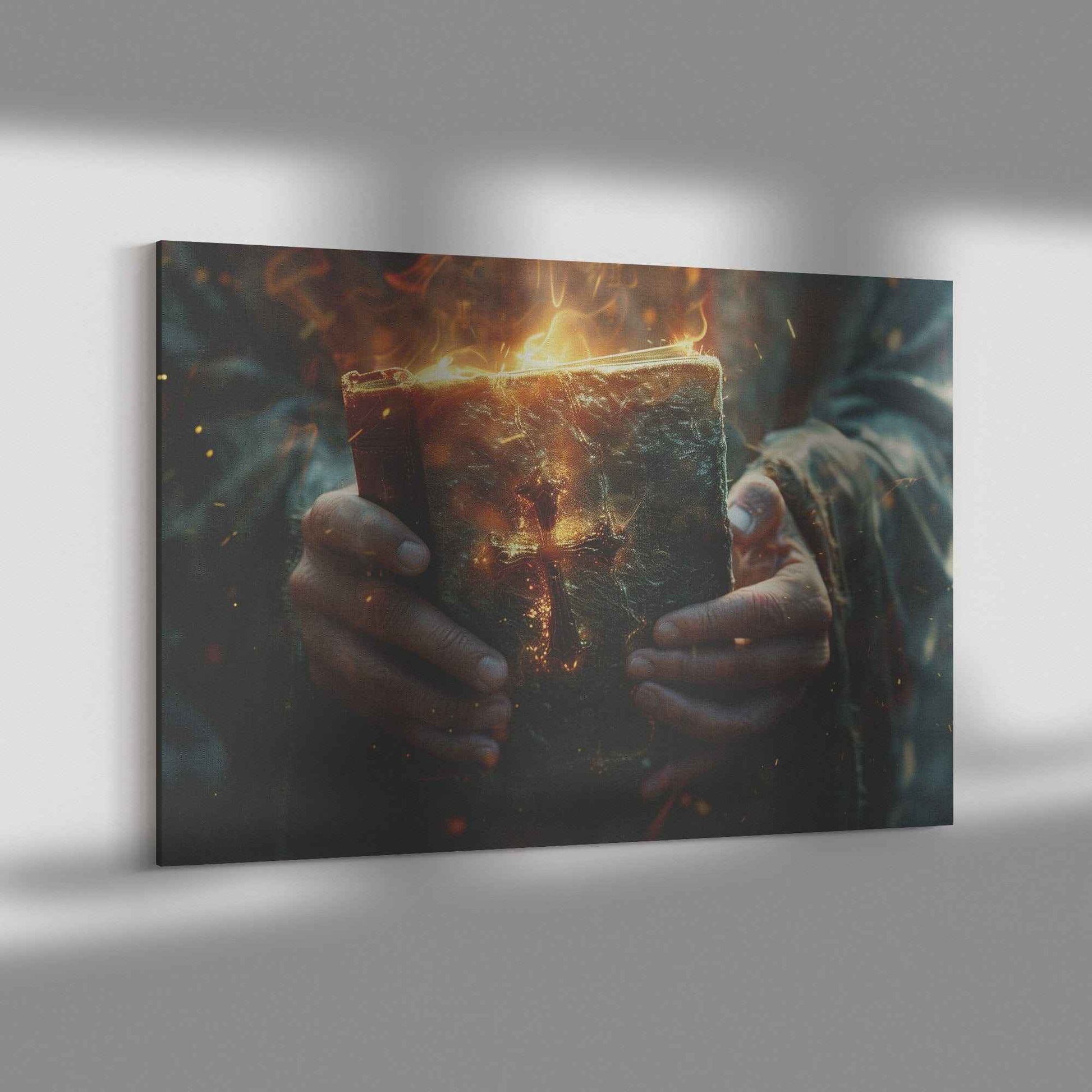 Righteous Man Holding Bible On Fire For Jesus Christ