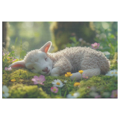 Serene Lamb in a Sunlit Meadow Peaceful Garden Bliss   Christian Canvas Wall Art Decor