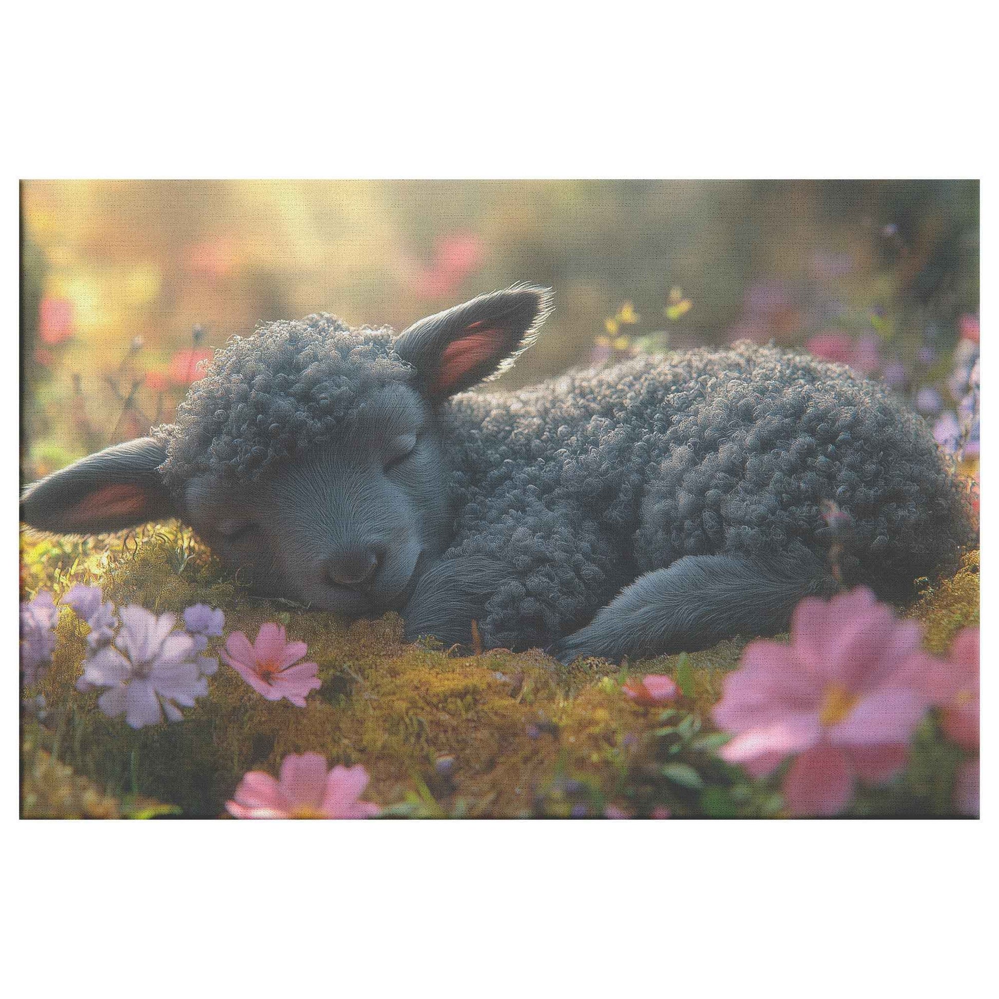 Serene Lamb in Blooming Moss Adorable Peacefulness   Christian Canvas Wall Art Decor