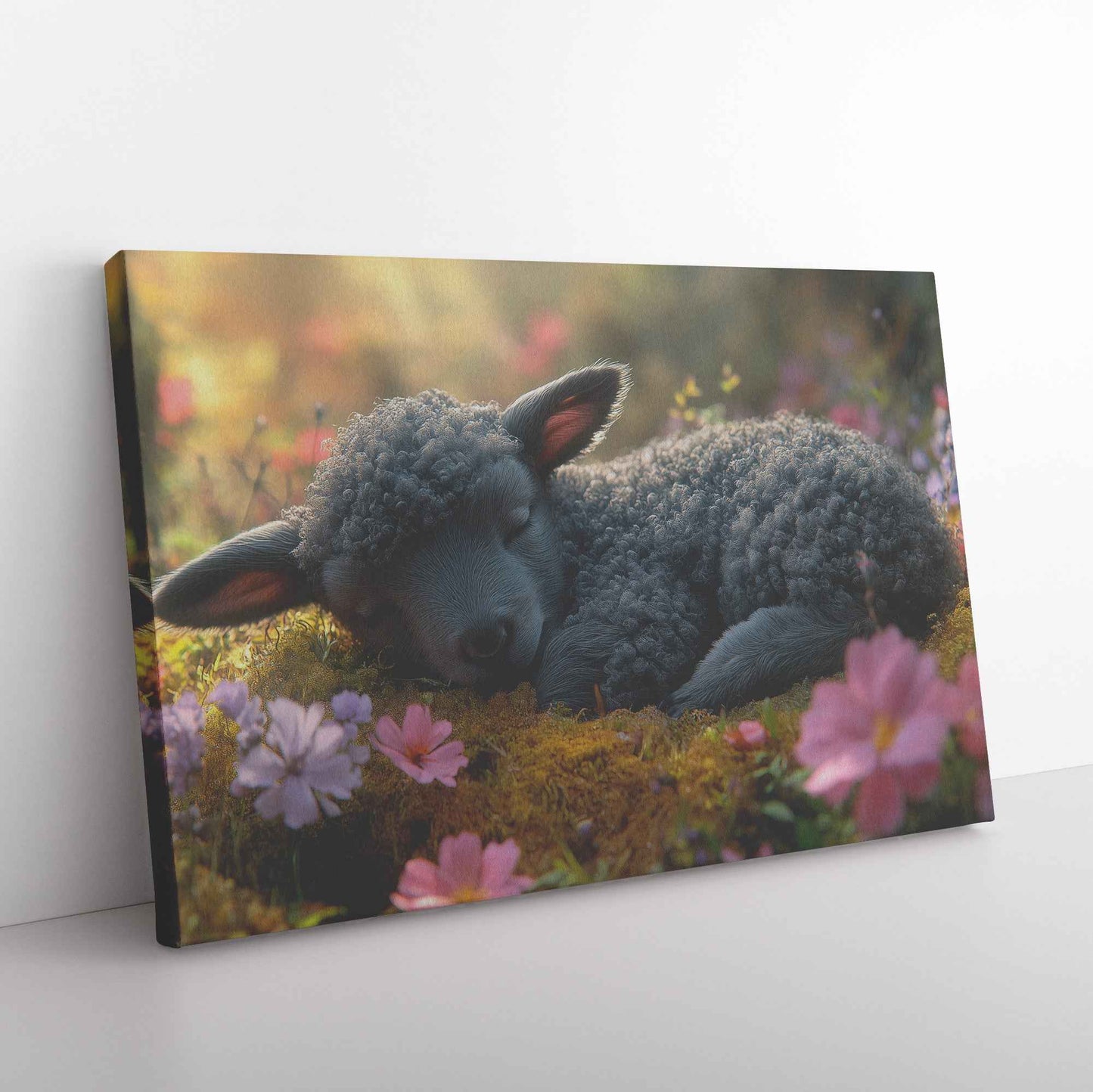 Serene Lamb in Blooming Moss Adorable Peacefulness   Christian Canvas Wall Art Decor