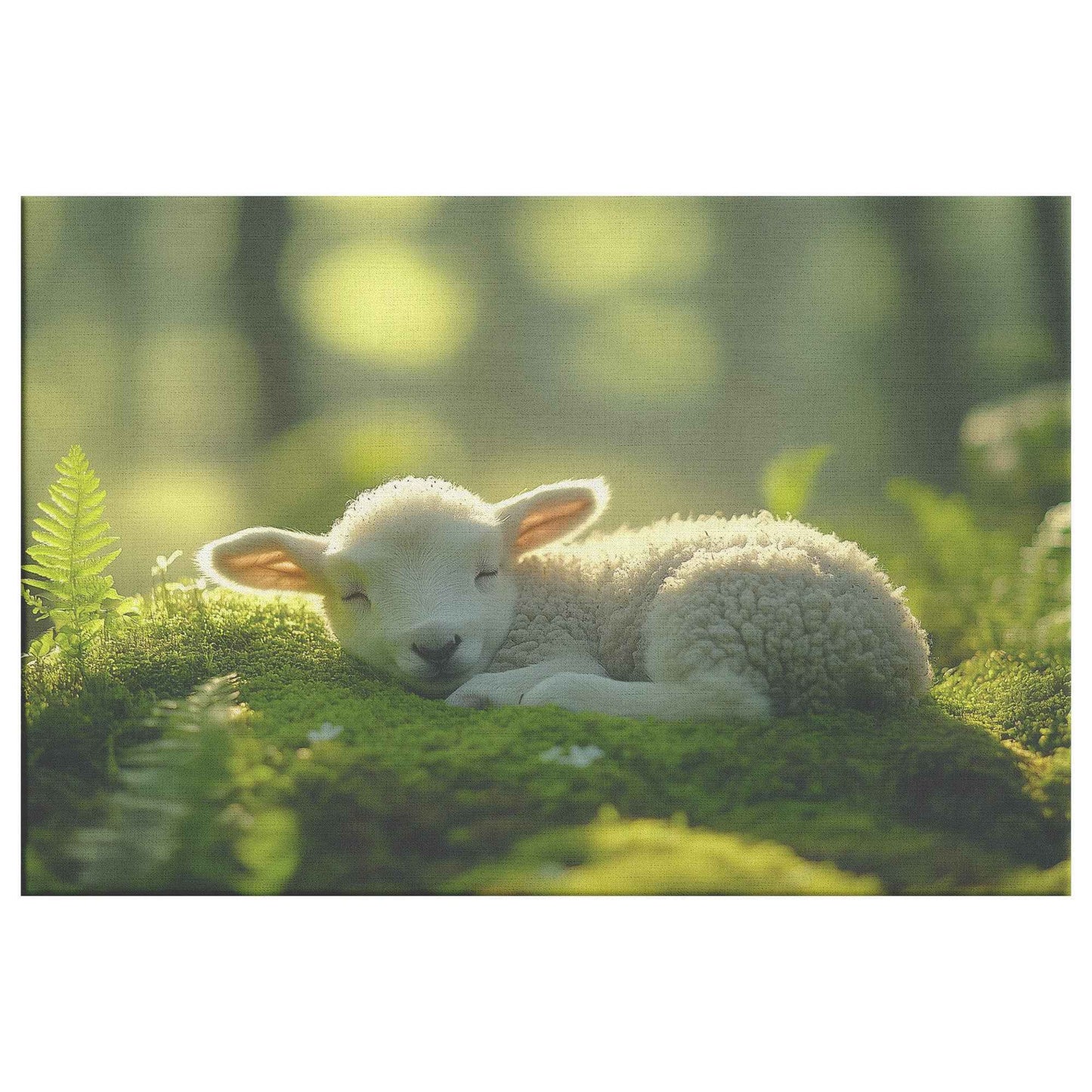 Serene Lamb in Ethereal Light Embracing Nature's Tranquility   Christian Canvas Wall Art Decor