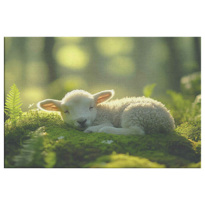 Serene Lamb in Ethereal Light Embracing Nature's Tranquility   Christian Canvas Wall Art Decor