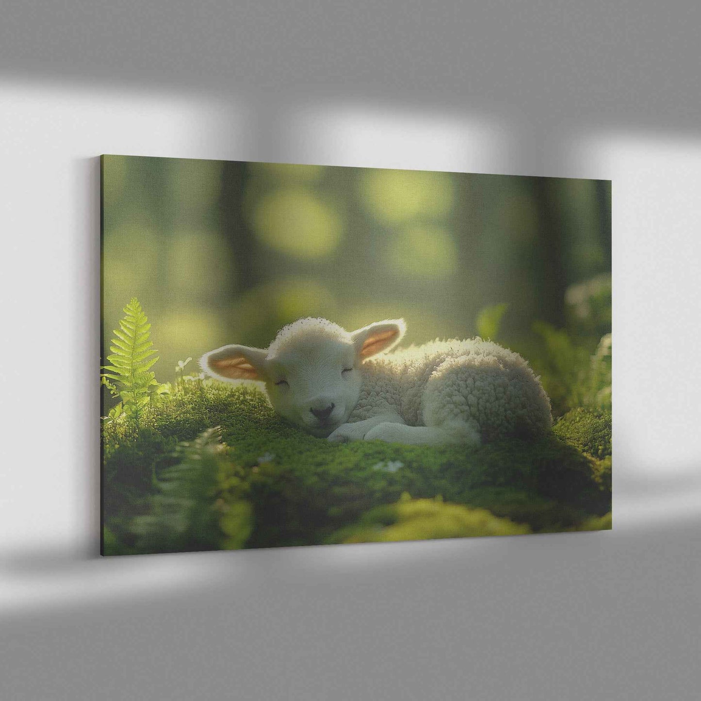 Serene Lamb in Ethereal Light Embracing Nature's Tranquility   Christian Canvas Wall Art Decor