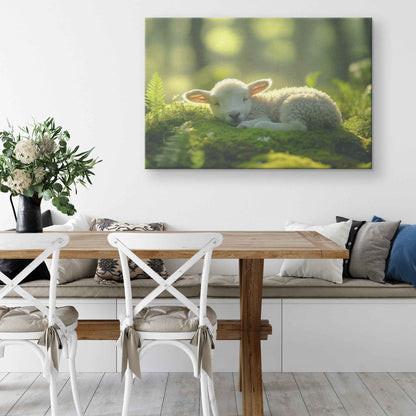 Serene Lamb in Ethereal Light Embracing Nature's Tranquility   Christian Canvas Wall Art Decor