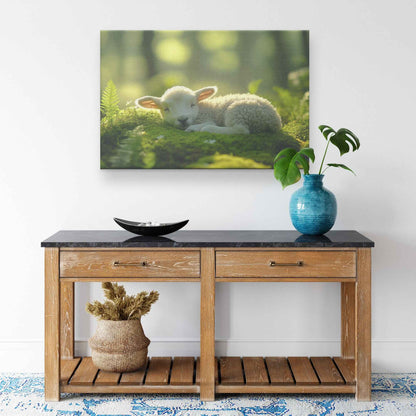 Serene Lamb in Ethereal Light Embracing Nature's Tranquility   Christian Canvas Wall Art Decor