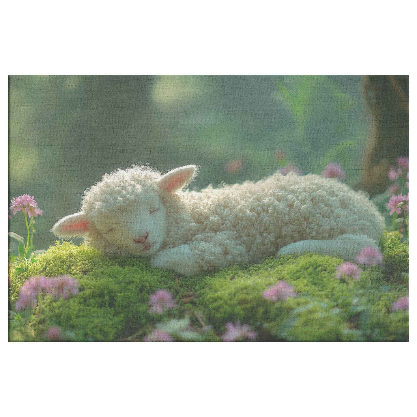 Serene Slumber of the Adorable Lamb A Peaceful Moment in Nature   Christian Canvas Wall Art Decor