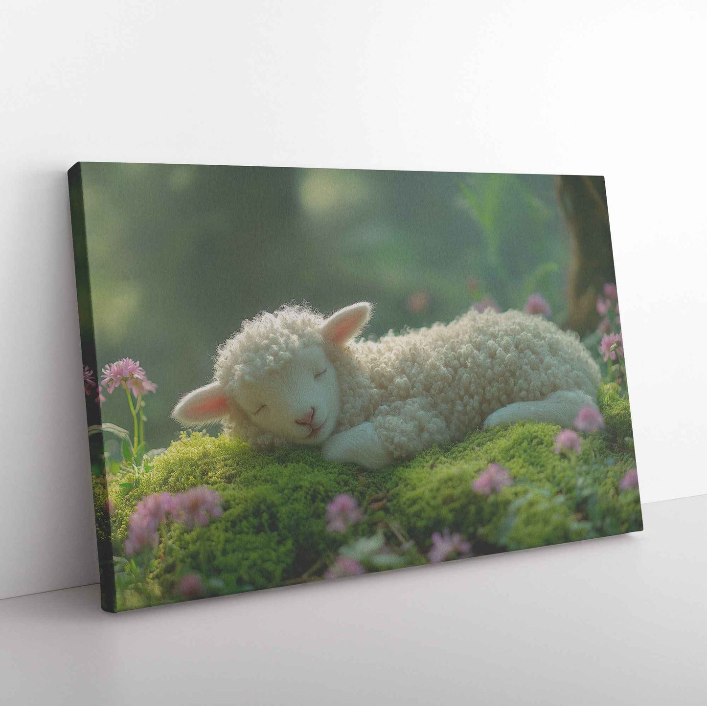 Serene Slumber of the Adorable Lamb A Peaceful Moment in Nature   Christian Canvas Wall Art Decor