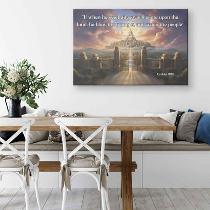 Sounding the Trumpet Christian Canvas Wall Art Scripture Ezekiel 333
